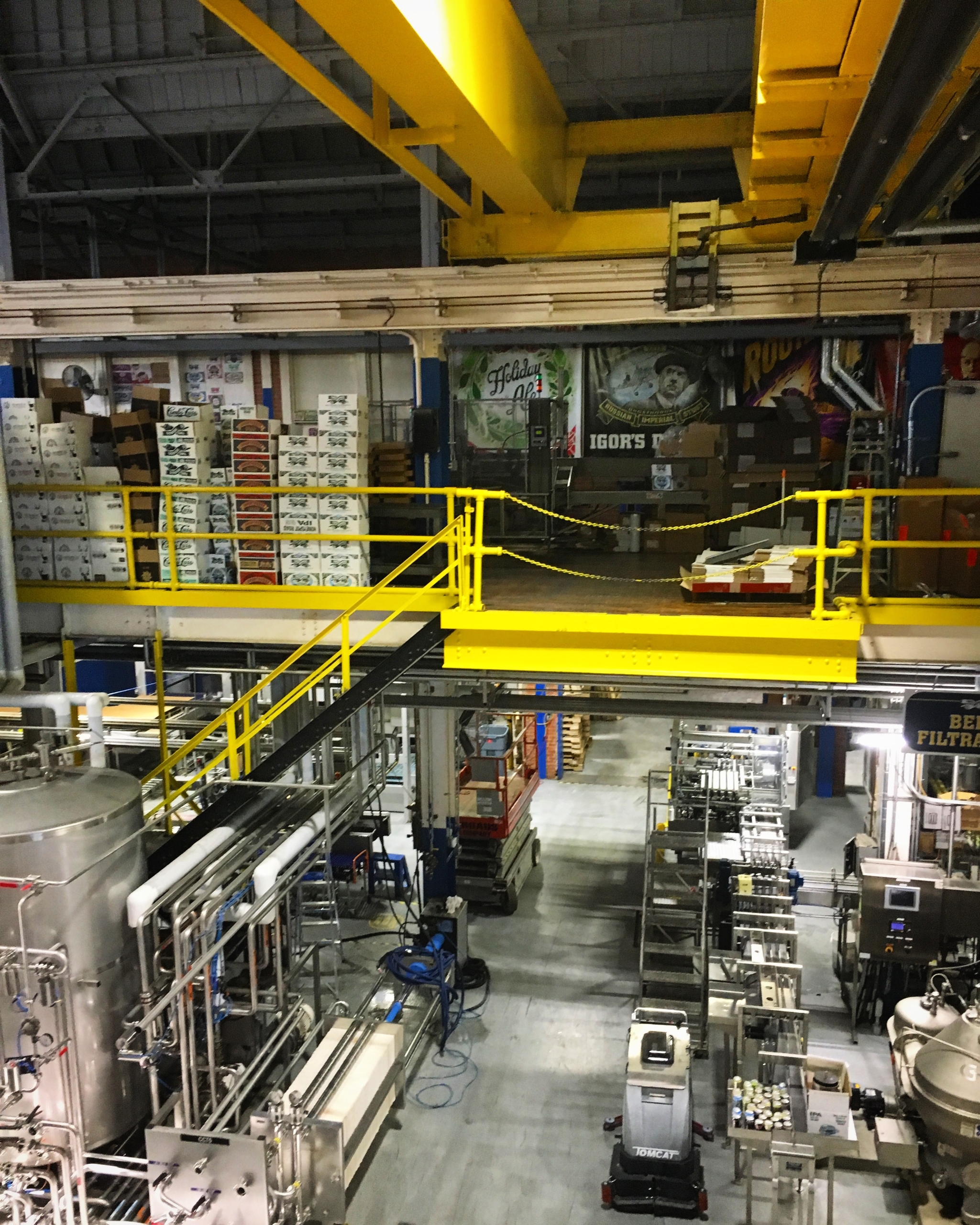 The view from above of the busy brew floor. Two Roads employs over 100 hardworking men and women, and continues to grow daily.